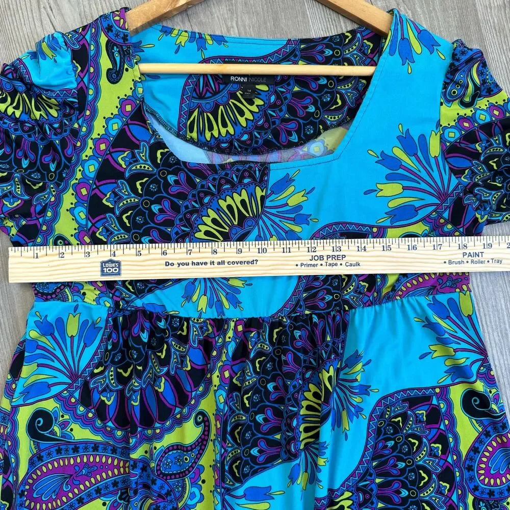 Ronni Nicole Retro Midi Dress Women’s Plus Size 14 Paisley Slinky Boho Babydoll